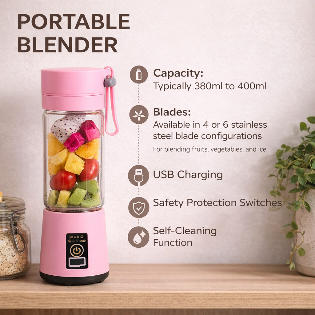 USB Rechargeable Juicer Blender 6 Blades Electric Blender Mini Portable Personal Size (ANY COLOR)
